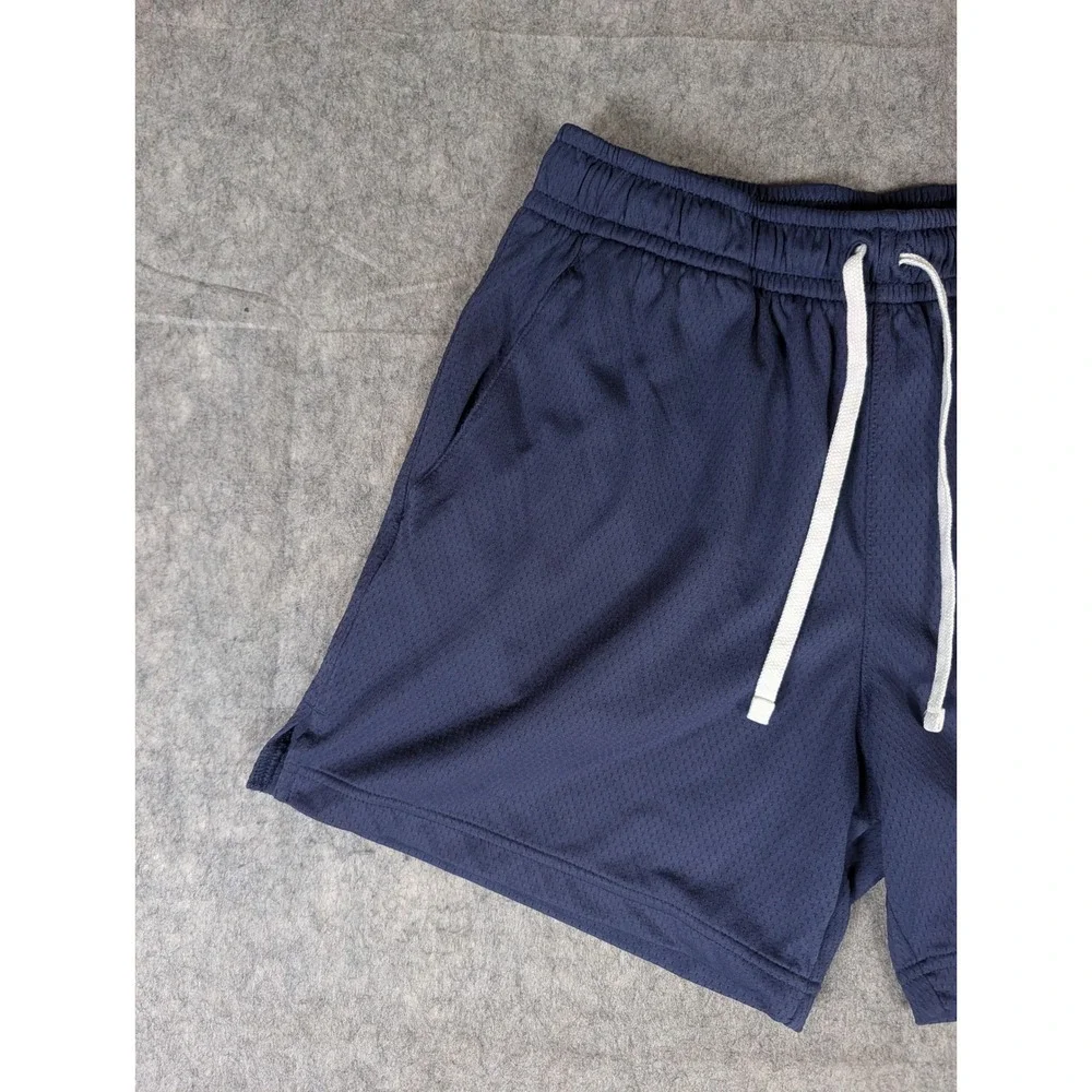 Nike Mens Mesh Athletic Shorts Navy Blue Embroidered Logo Drawstring Activewear
